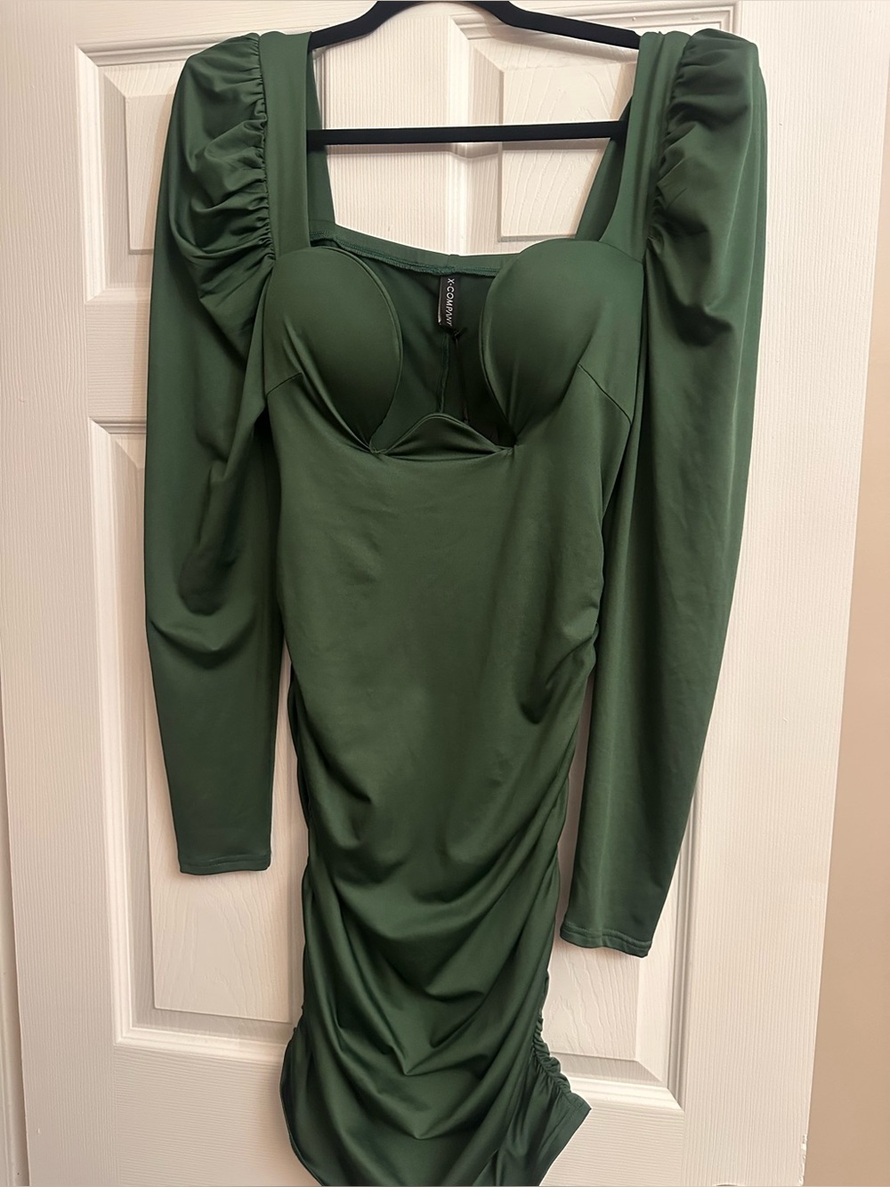 Square-Neck Long Sleeve Bodycon Dress in Forest Green